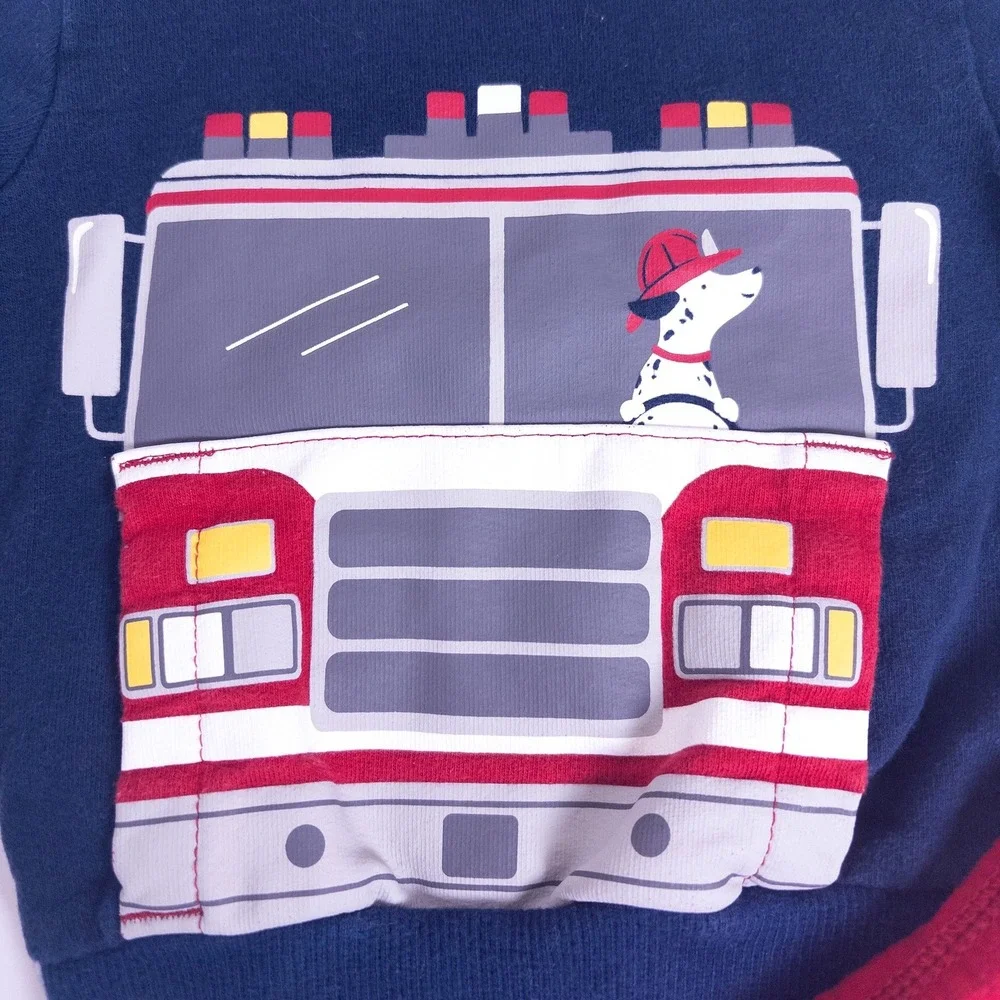 Carter's Fire Truck Sweatshirt Jogger Set Navy Red Baby Boy 3 Months